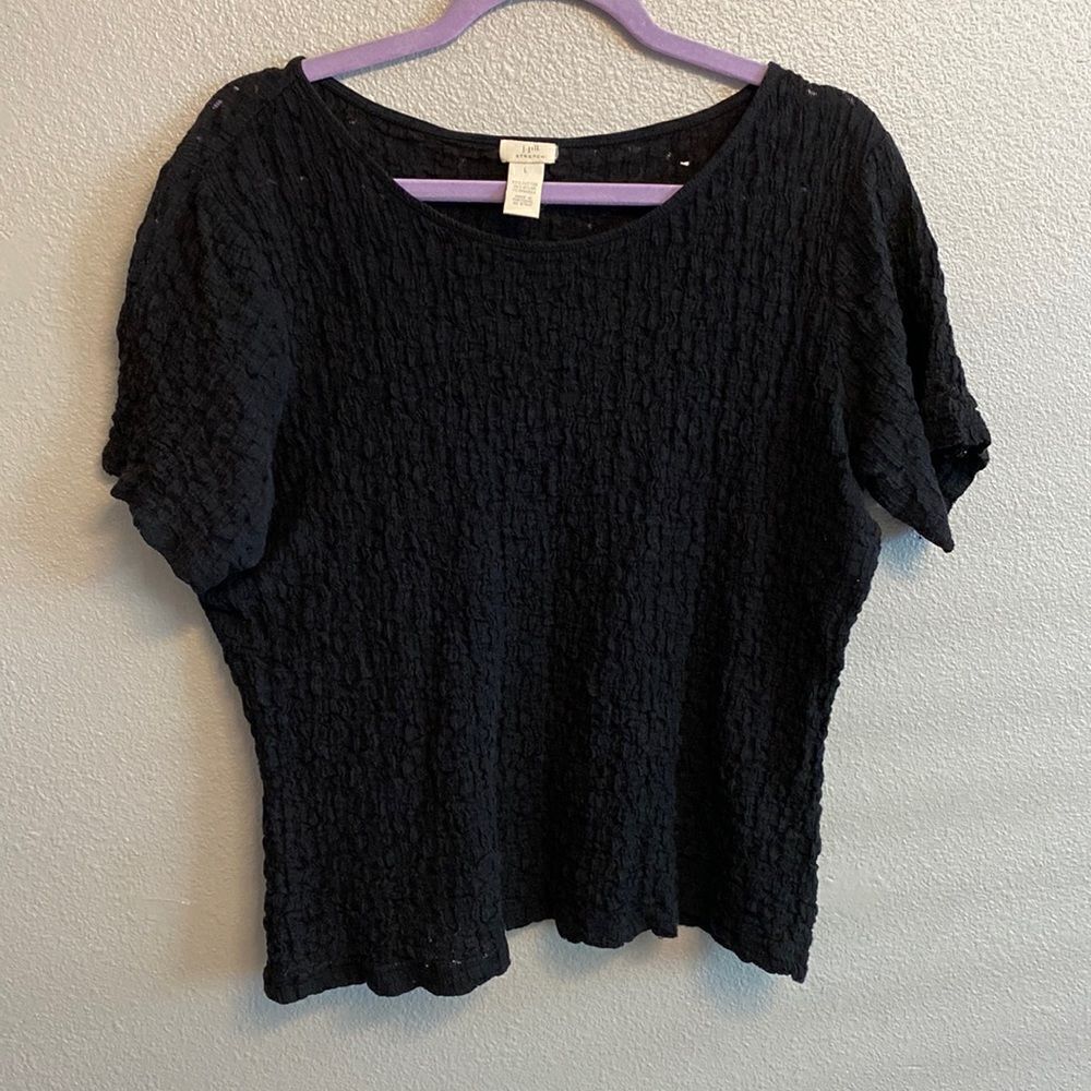 J. Jill Black Textured Short-Sleeve Blouse
